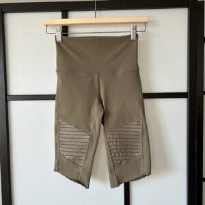 Alo Yoga Army Olive Green Biker Moto Short Textured Panels Womens